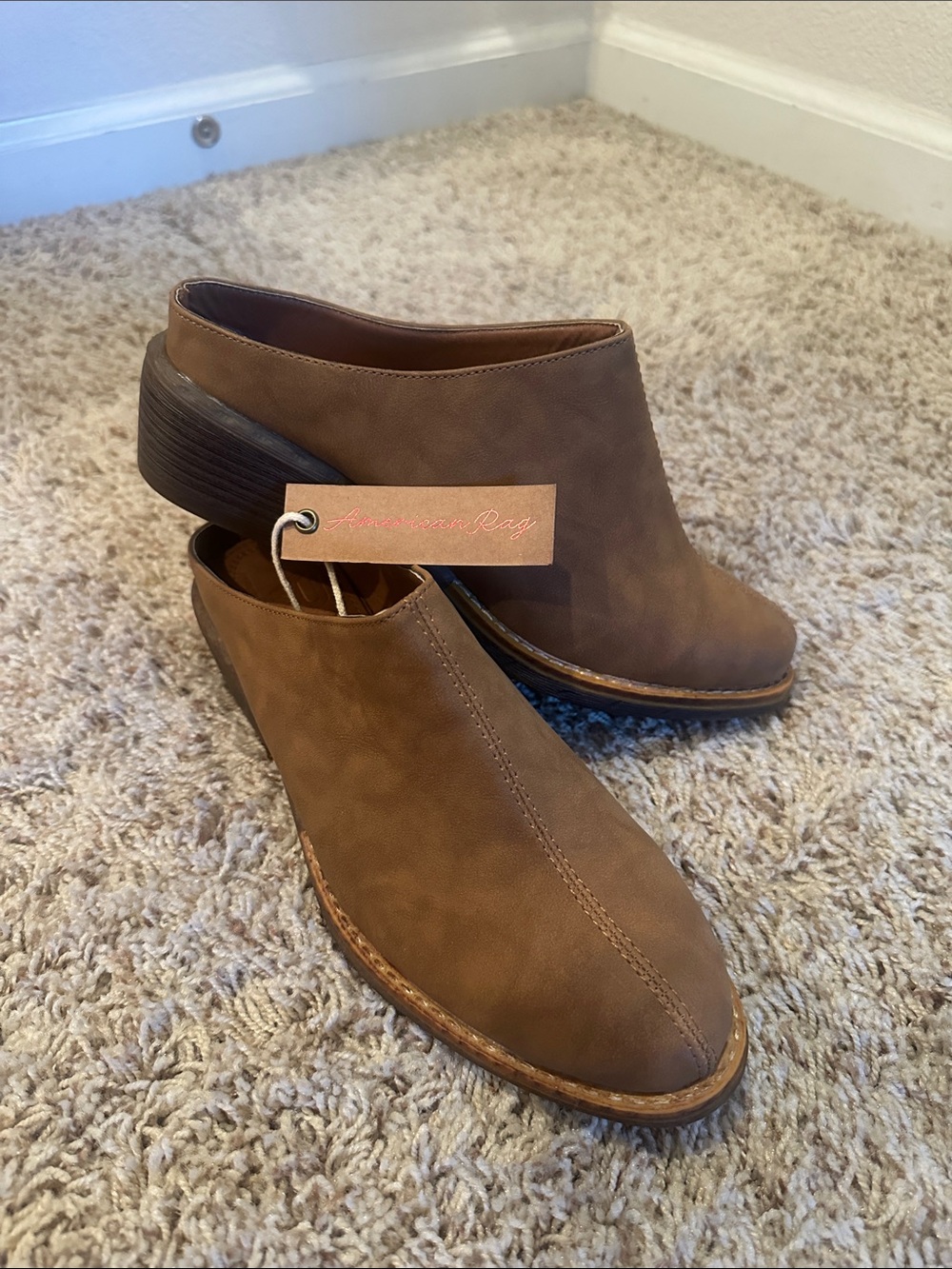 American Rag Taupe Brown Slip-On Mule Heels